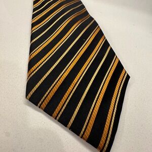 Geoffrey Beene Tie Classic Luxury Gold and Black Stripe 100% Silk Hand Made‎